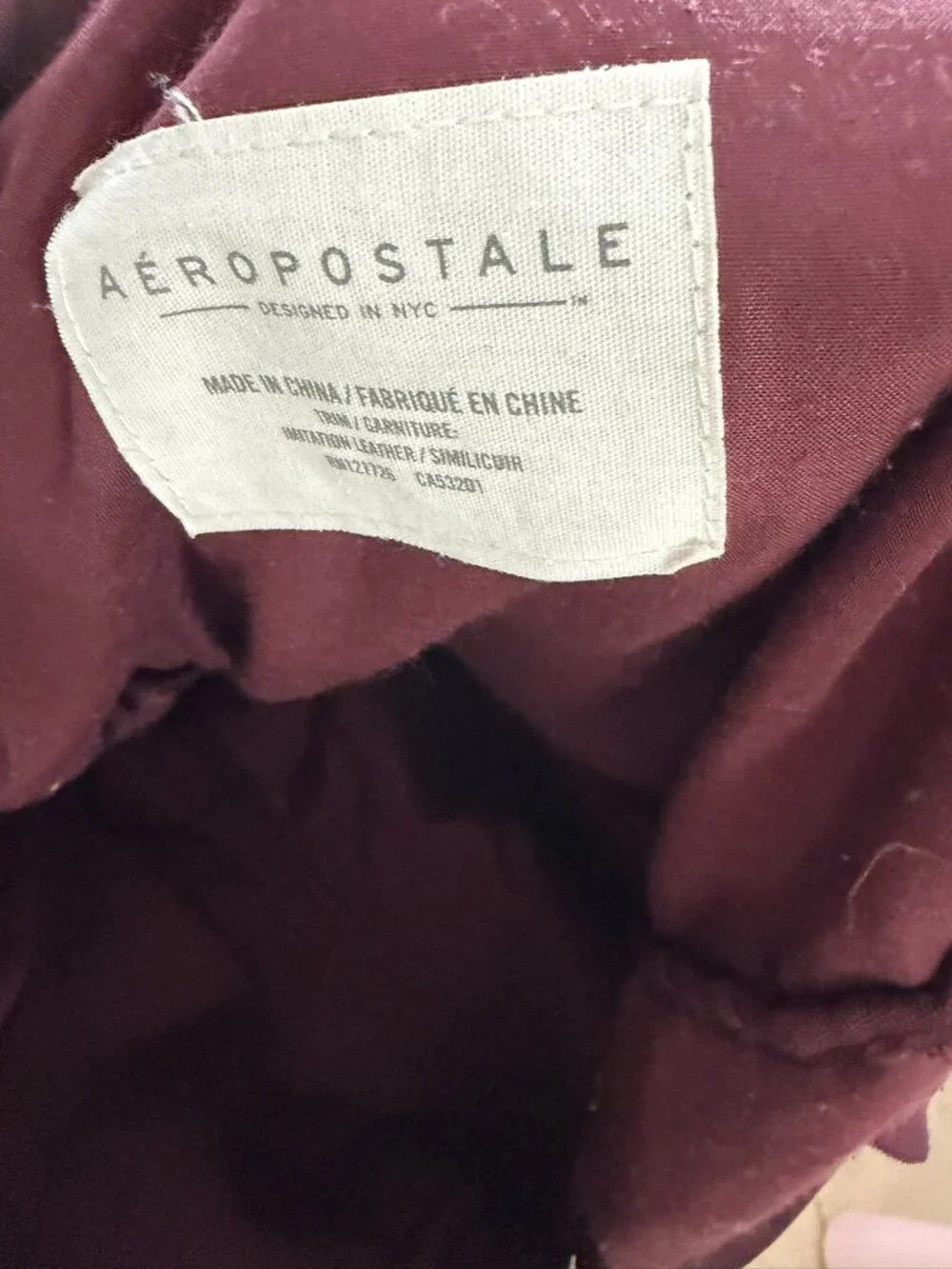 Aeropostale Backpack Maroon Zipper Front Pocket & Closure